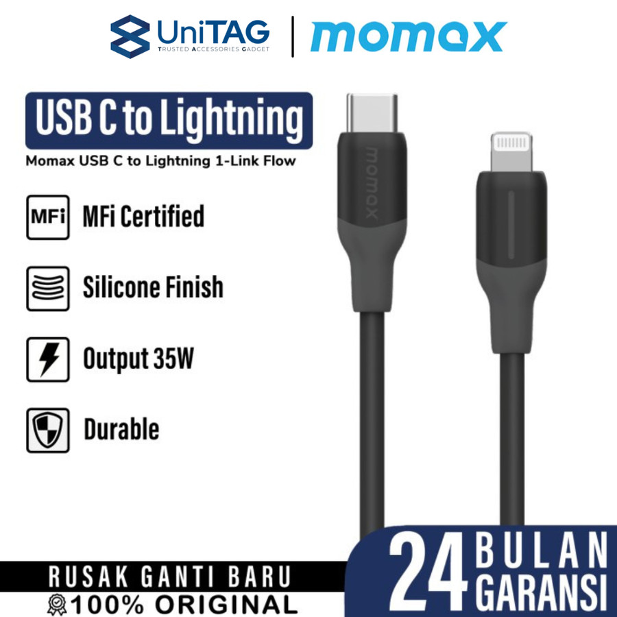 Momax Kabel Charger Lightning - USB C 1-Link Flow 1.2m - Black DL53D