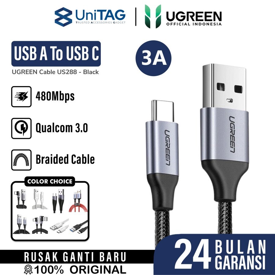 UGREEN Kabel Charger USB C - USB A 3A Braided 1m - Black US288 60126