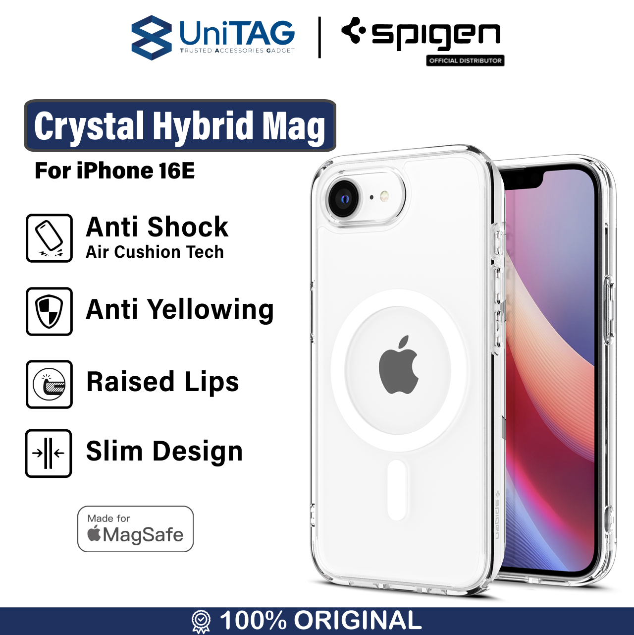 Spigen iPhone 16e Case Magsafe Crystal Hybrid MagFit - Clear White ACS09128 (Offline SKU)