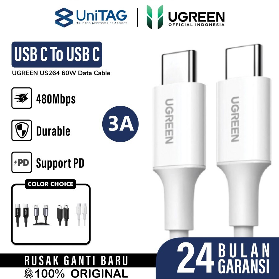 UGREEN Kabel Charger USB C - USB C 3A 60W 2m - White US264 60520