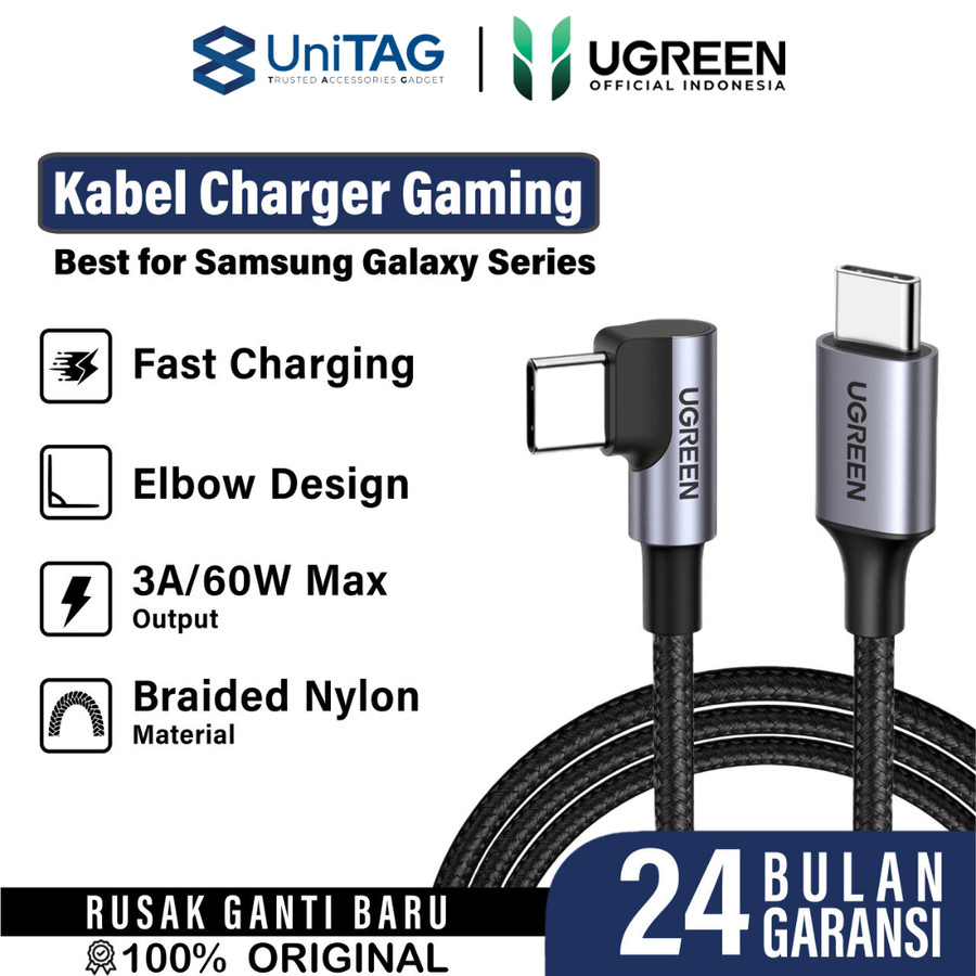 UGREEN Kabel Charger USB C - USB C 3A 60W Gaming Braided 3m - Black US255 80714