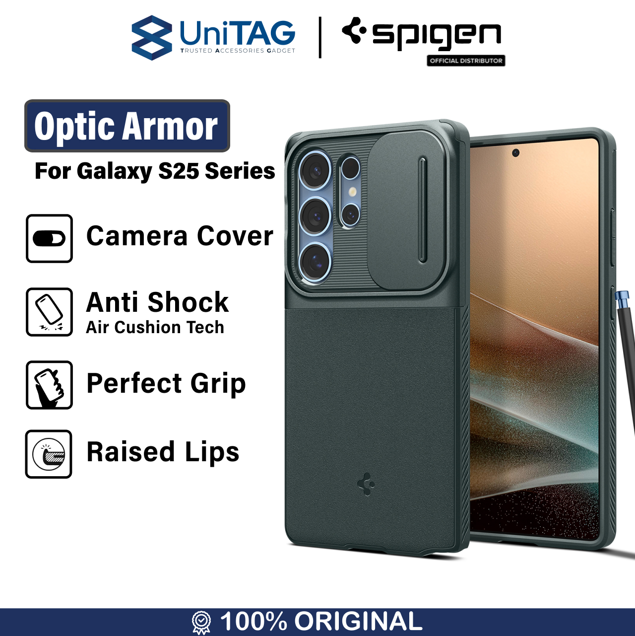 Spigen Galaxy S25 Ultra Case Camera Cover Optik Armor - Abyss Green ACS08970-1