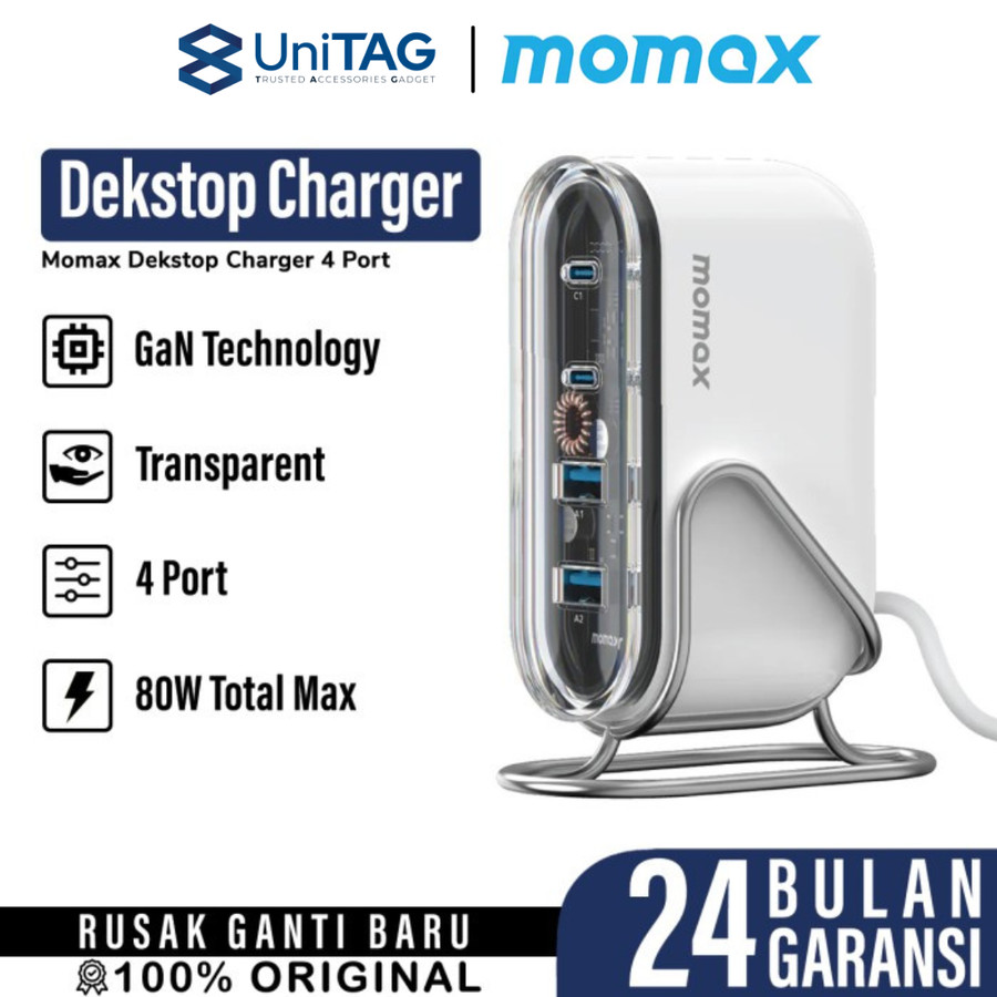 Momax Desktop Charger 80W 2A 2C GaN UK 1-Charge Flow+ - White UM53UKW