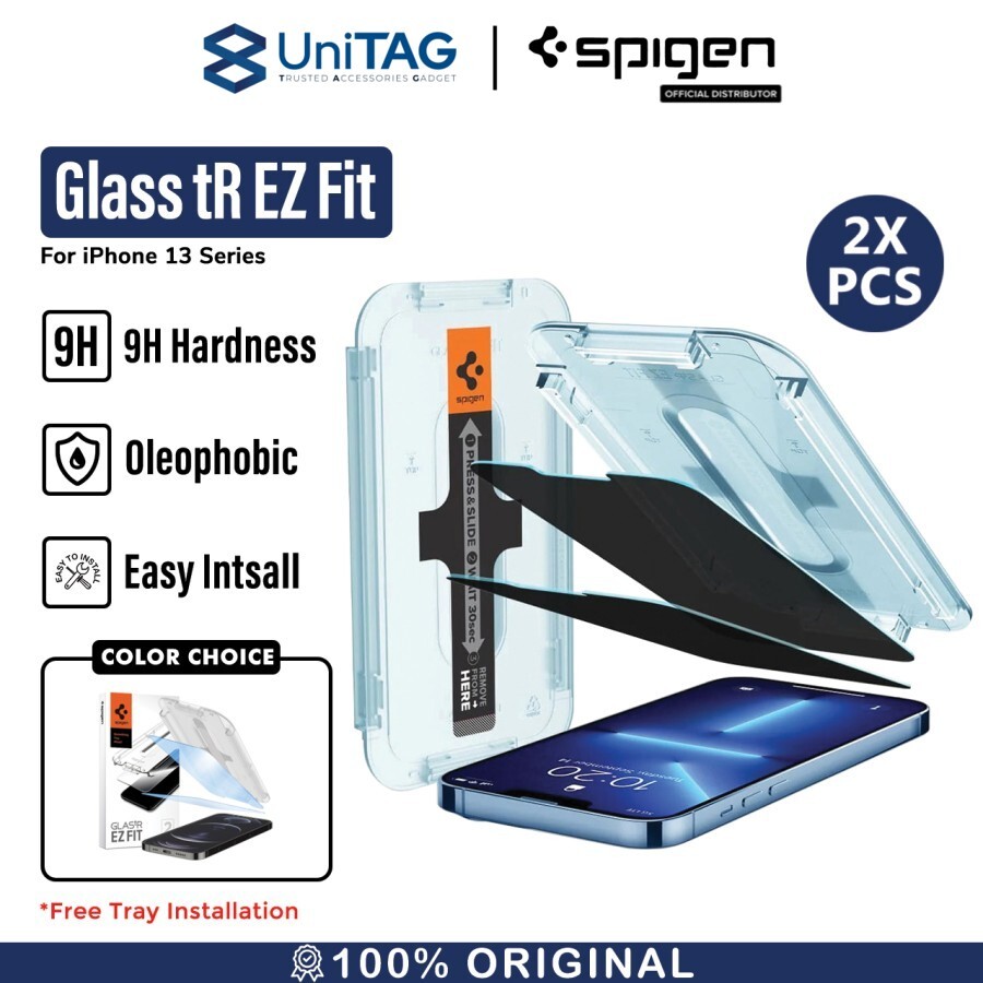 Spigen iPhone 14 Plus / 13 Pro Max Tempered Glass Privacy with Tray 2 Pack GlastR EZ Fit - Privacy AGL03378