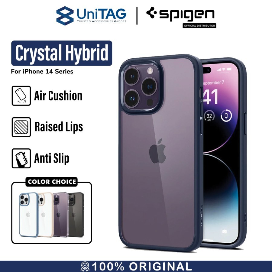 Case iPhone 14 Pro Max Plus Spigen Crystal Hybrid Slim Clear Casing