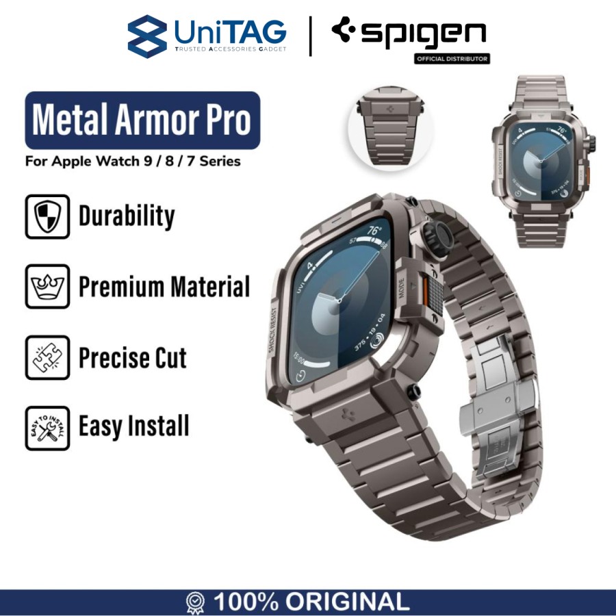 Spigen Apple Watch 9 / 8 / 7 (45mm) Strap + Case Metal Armor Pro - Gunmetal ACS07660