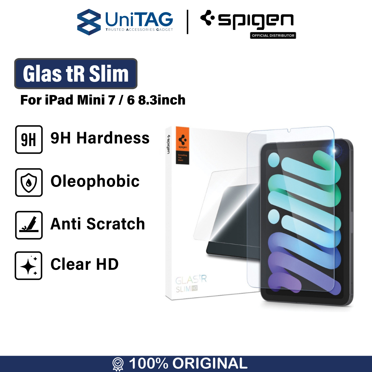 Spigen iPad Mini 7 / 6 Tempered Glass 1 Pack GlastR Slim - Transparency AGL03856 (Offline SKU)