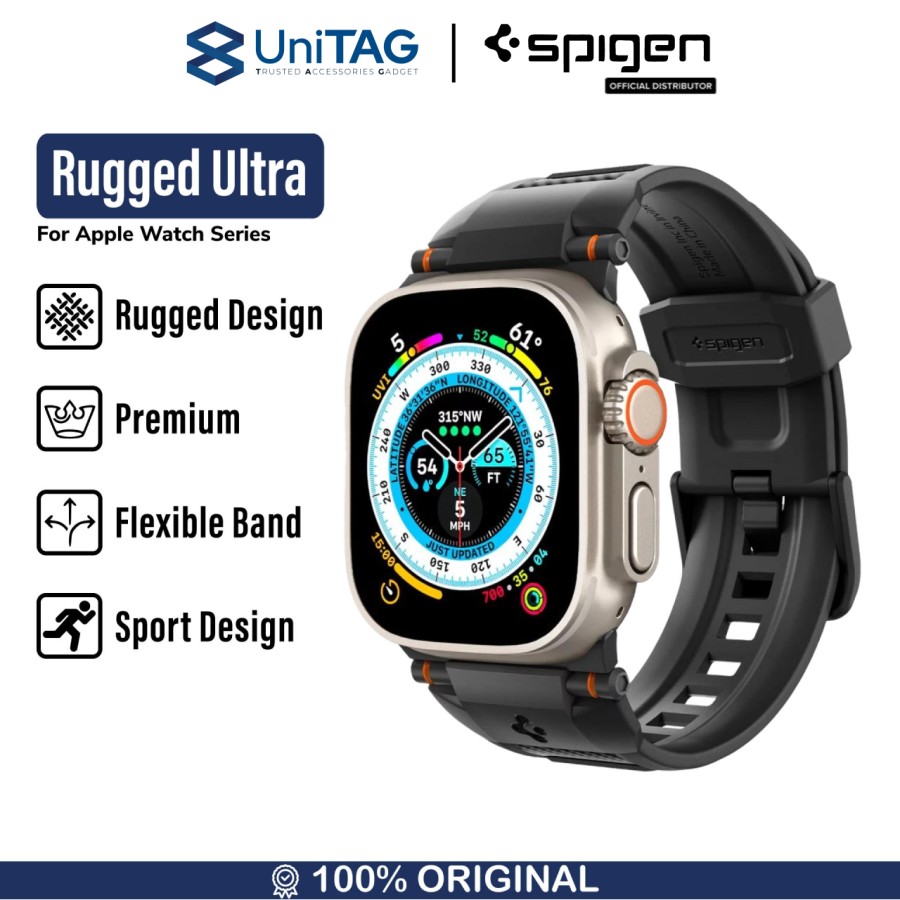 Spigen Apple Watch 49mm / 46mm / 45mm / 44mm / 42mm (Series 3 / 2 / 1) Strap Watch Rugged Ultra Band - Matte Black AMP07105-1