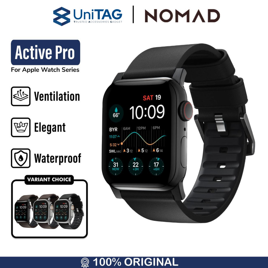 Nomad Apple Watch 49mm / 46mm / 45mm / 44mm / 42mm (Series 3 / 2 / 1) Strap Active Band Pro - Black Leather NM1A41BNW0