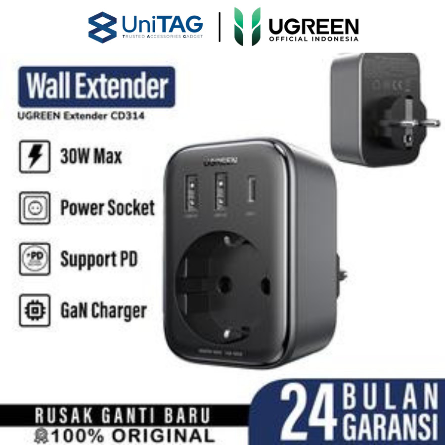 UGREEN Colokan USB Outlet Extender 30W 2A 1C 1AC - Black CD314 90613
