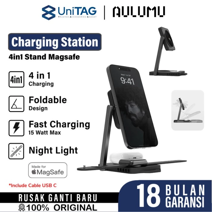 Aulumu Wireless Charging Foldable 4-in-1 - Black UA-M01-BK