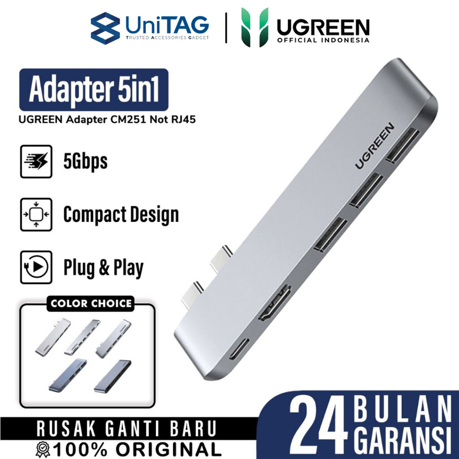 UGREEN Macbook Hub 5 in 1 Dual USB C to 3A 1C 1HDMI - Space Gray CM251 60559