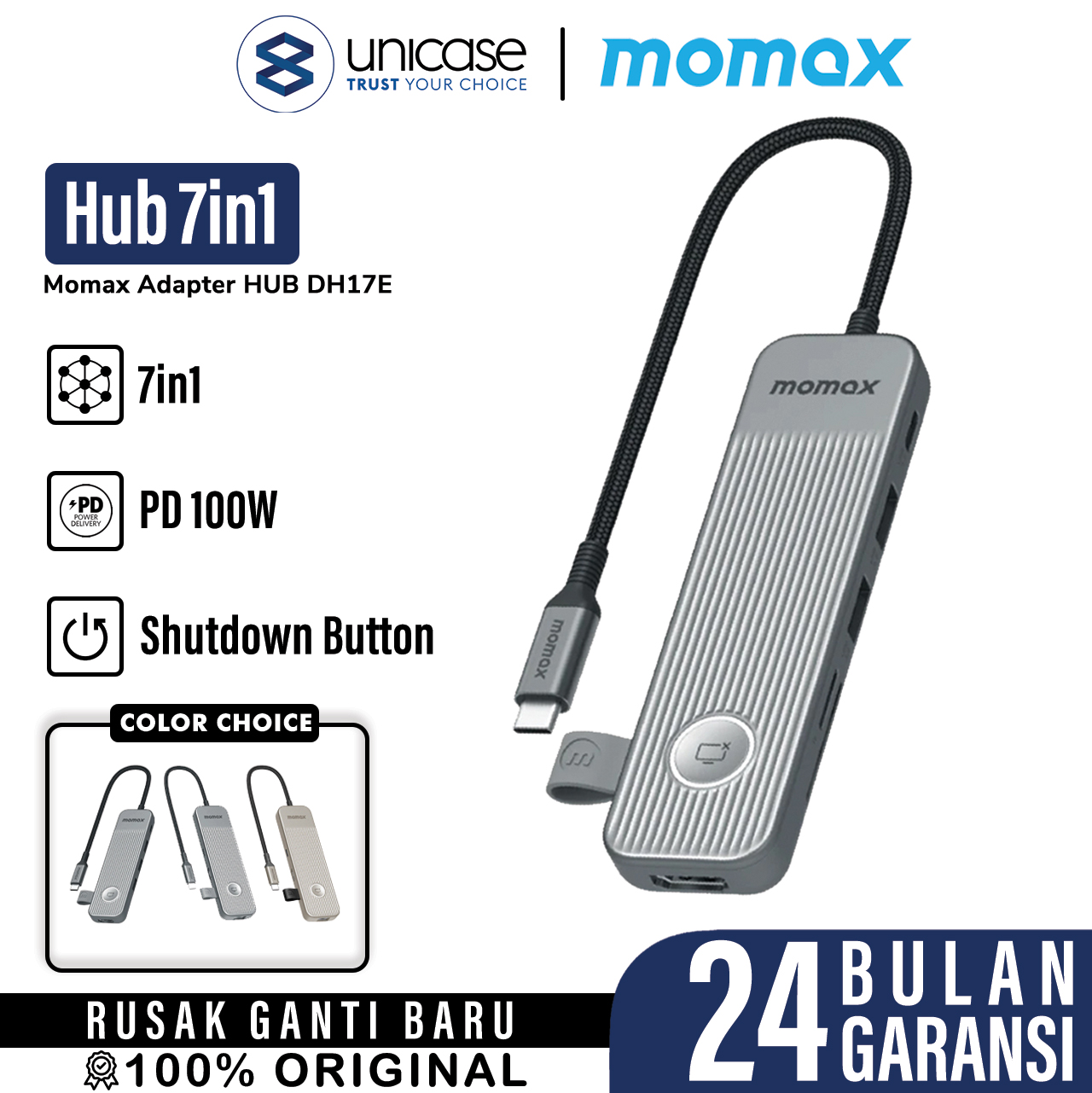 Adapter USB HUB 8/7/6 in 1 Momax Type C PD USB 3.2 HDMI 4K 60Hz 100W