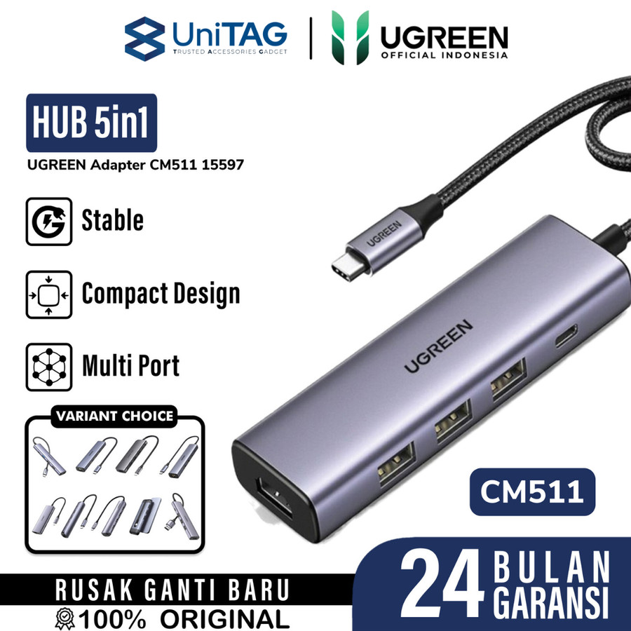 Adapter Ethernet UGREEN HUB 5 in 1 Type C to USB 3.0 LAN RJ45 HDMI 4K