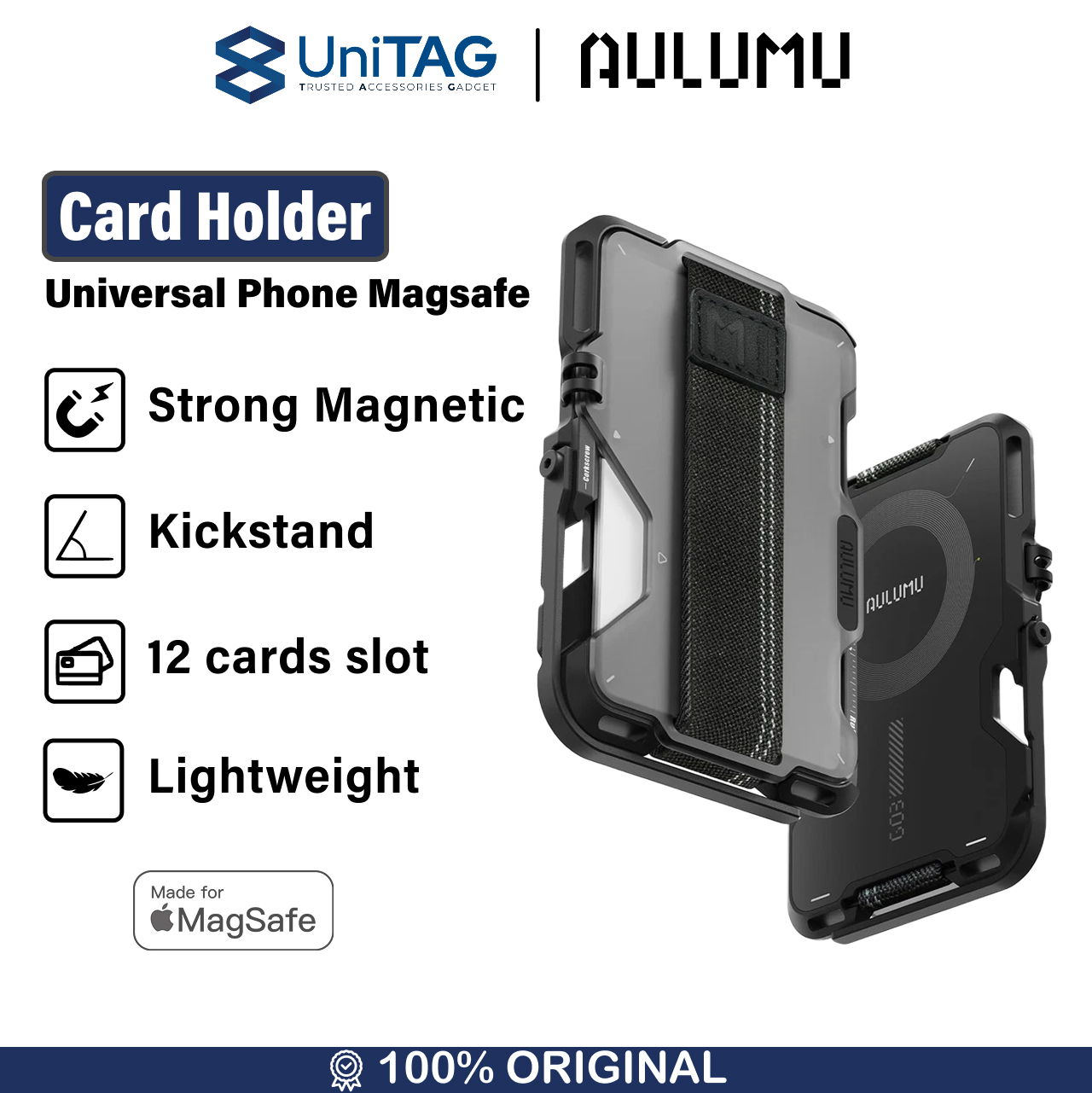 Aulumu Card Holder Magsafe Stand Multi-tool Metal Wallet - White UA-G03-TW