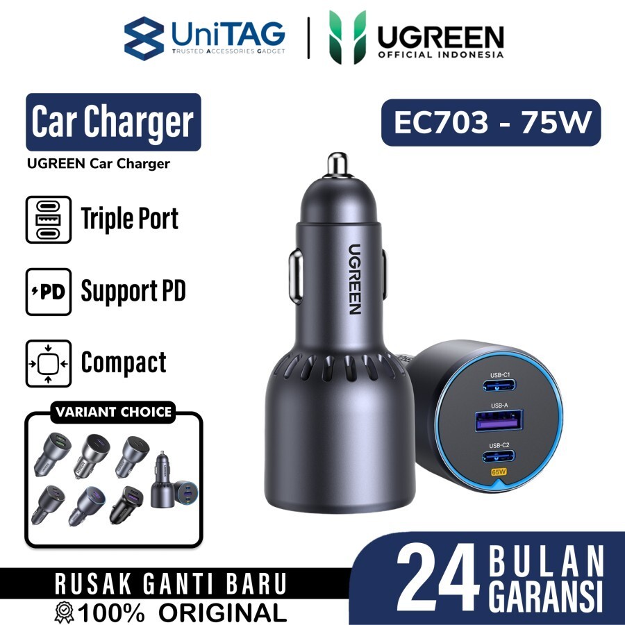 UGREEN Car Charger 75W 1A2C Fast Car Charger - Black EC703 35024