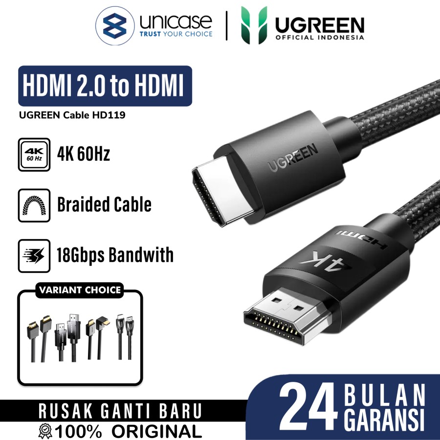 UGREEN Kabel Display HDMI to HDMI 2.0 Braided 1m - Black HD119 30999