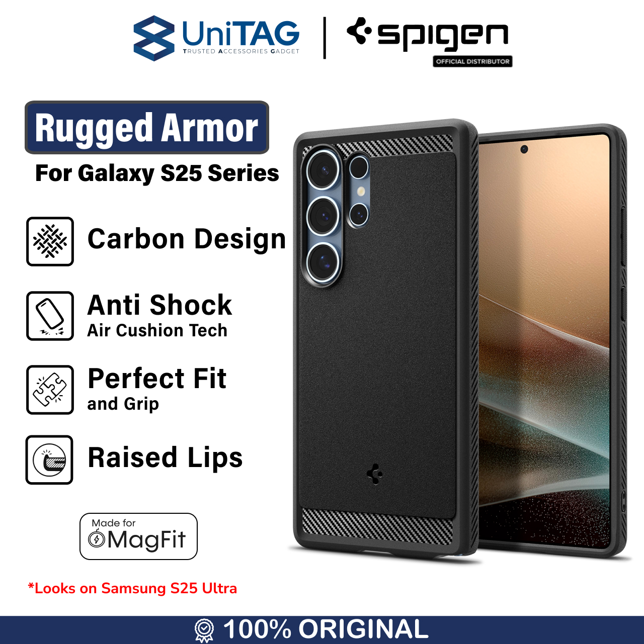 Spigen Galaxy S25 Case Magsafe Rugged Armor MagFit - Matte Black ACS08998