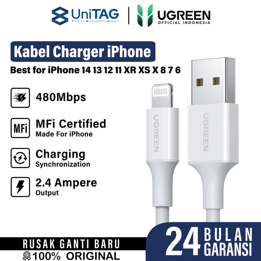 UGREEN Kabel Charger Lightning - USB A 2.4A 0.5m - White US155 80313