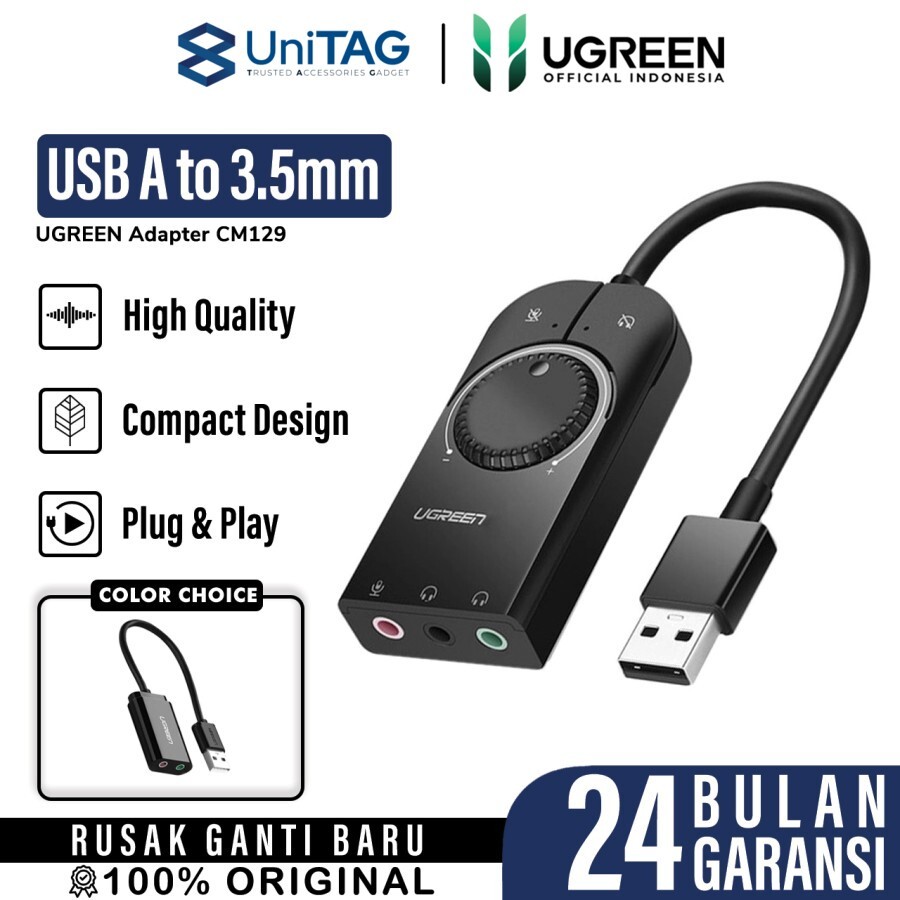 UGREEN Soundcard External USB A to 2 Jack 3.5mm with Volume Control 15cm - Black CM129 40964