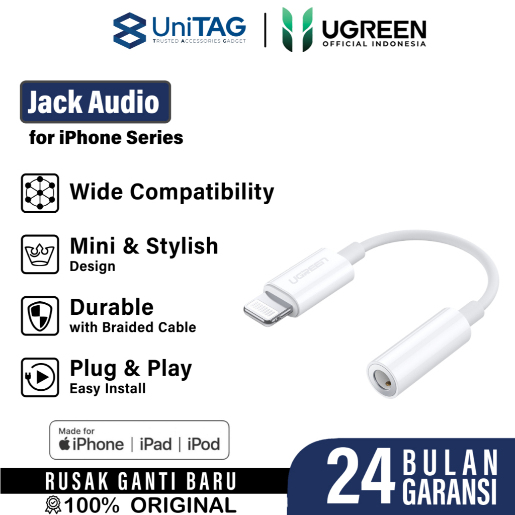 UGREEN Adapter Audio Lightning to Jack 3.5mm Braided 10cm - White US212 30759
