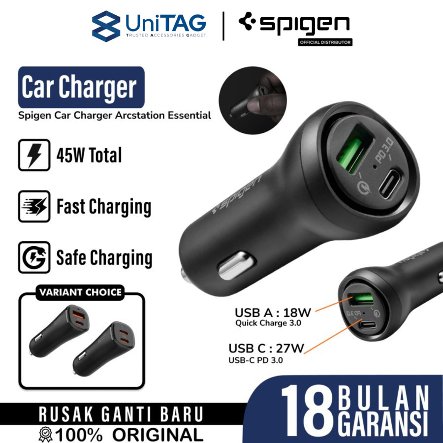Spigen Car Charger 27W 1A 1C Essential - Black 000CP25597