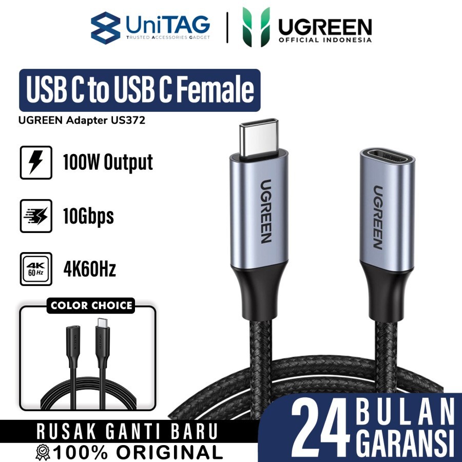 UGREEN Kabel Charger Extension USB C Male - USB C Female 3.2 Braided 1m - Dark gray US372 30205