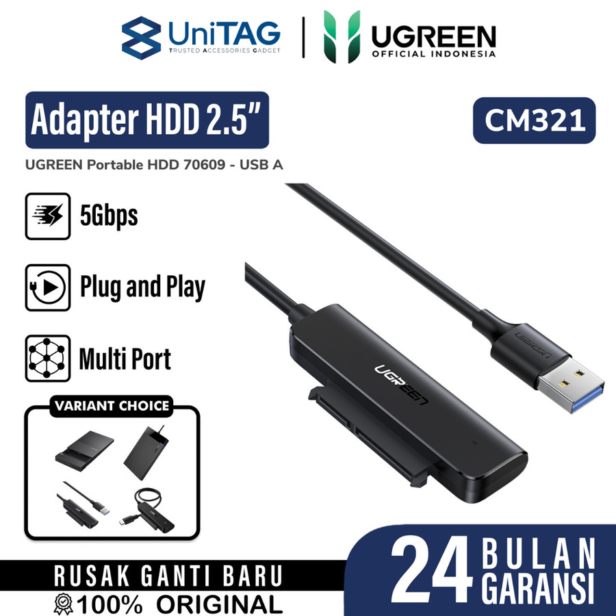 UGREEN Adapter SATA USB A 3.0 to 2.5" SATA Adapter 0.5m - Black CM321 70609
