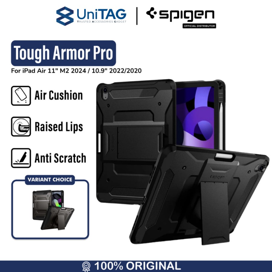 Spigen iPad Air 11" (2025 / 2024) / 10.9" (2022 / 2020) Case Tough Armor Pro - Black ACS02051