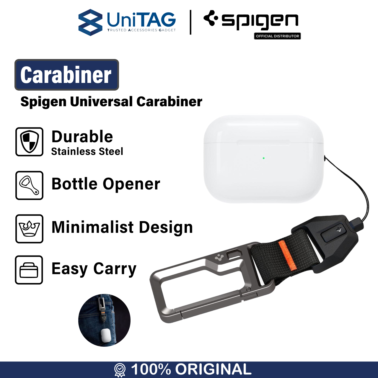 Spigen Carabiner with Lanyard Universal or AirPods Pro 2nd - Black ASD05861