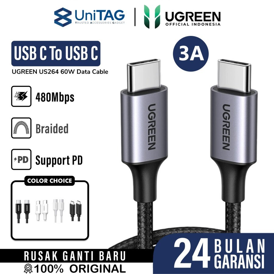 UGREEN Kabel Charger USB C - USB C 60W Braided 0.5m - Gray Black US261 50149