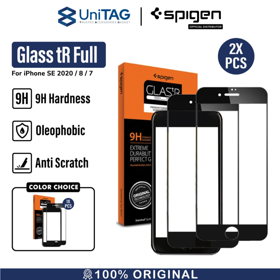 Spigen iPhone SE 2020 / 8 / 7 Tempered Glass Full Cover 2 Pack GlastR Slim - Black AGL01315