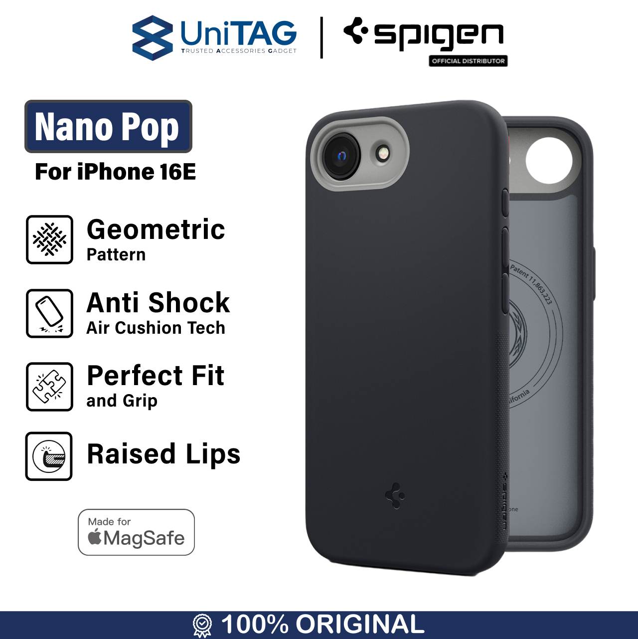 Spigen iPhone 16e Case Magsafe Nano Pop MagFit - Black Sesame ACS09155