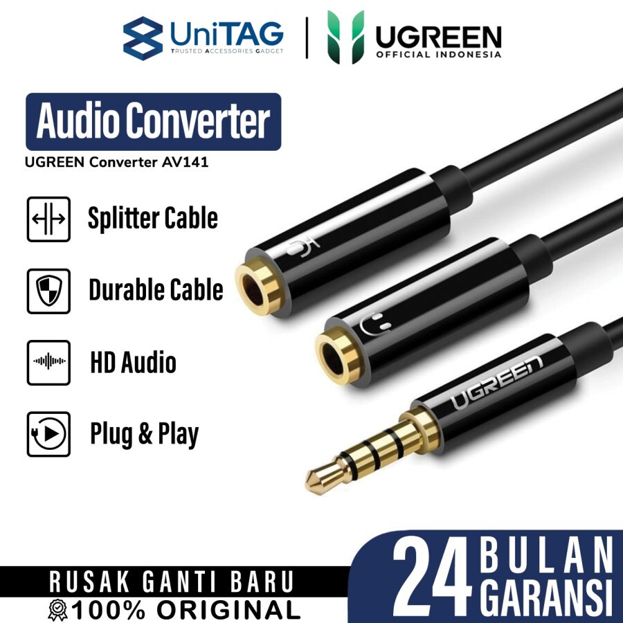 UGREEN Adapter Audio Splitter Jack 3.5mm to 2 Female Jack 3.5mm 20cm - Black AV141 30619