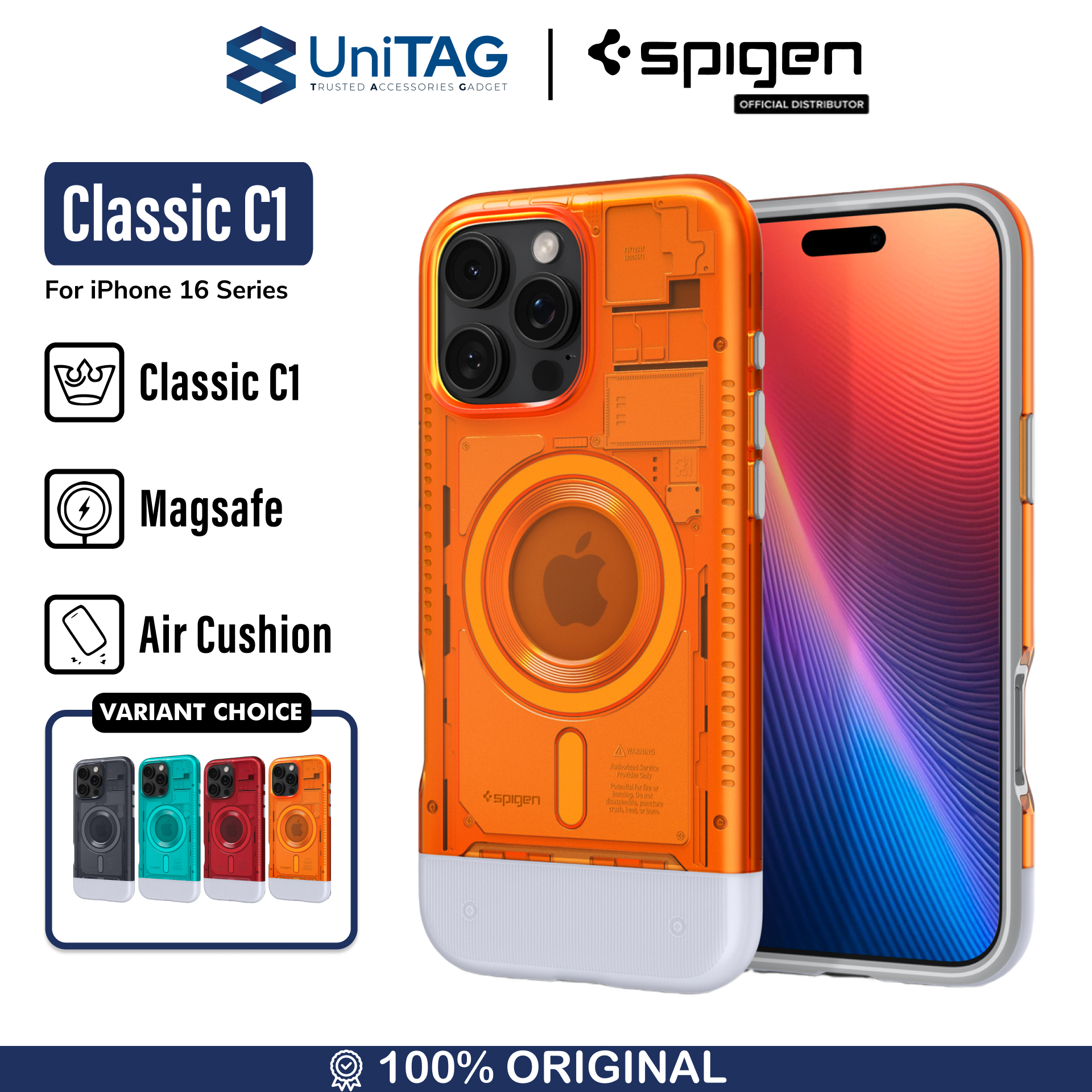 Spigen iPhone 16 Pro Max Case Magsafe Classic C1 MagFit - Tangerine ACS08559