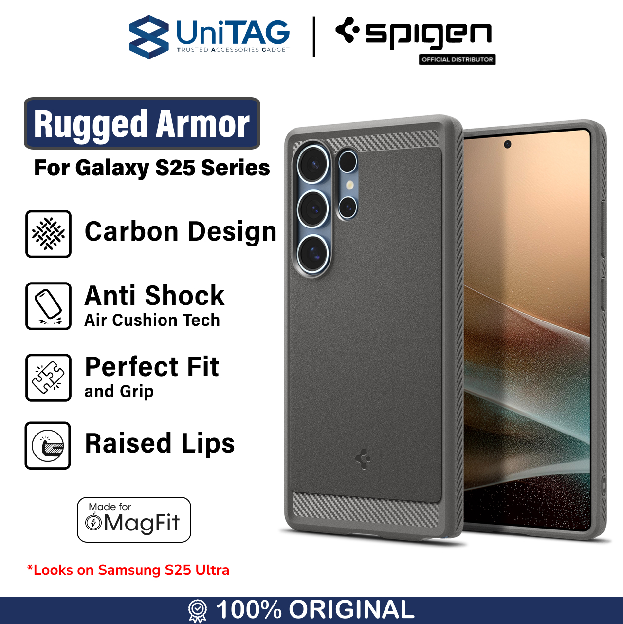 Spigen Galaxy S25 Case Magsafe Rugged Armor MagFit - Marble Gray ACS08999