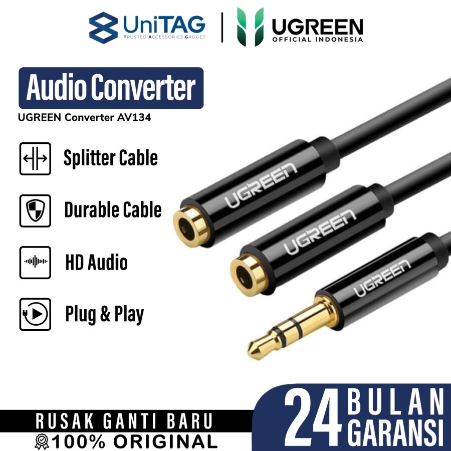 UGREEN Adapter Audio Splitter Jack 3.5mm to 2 Female Jack 3.5mm 25cm - Black AV134 20816