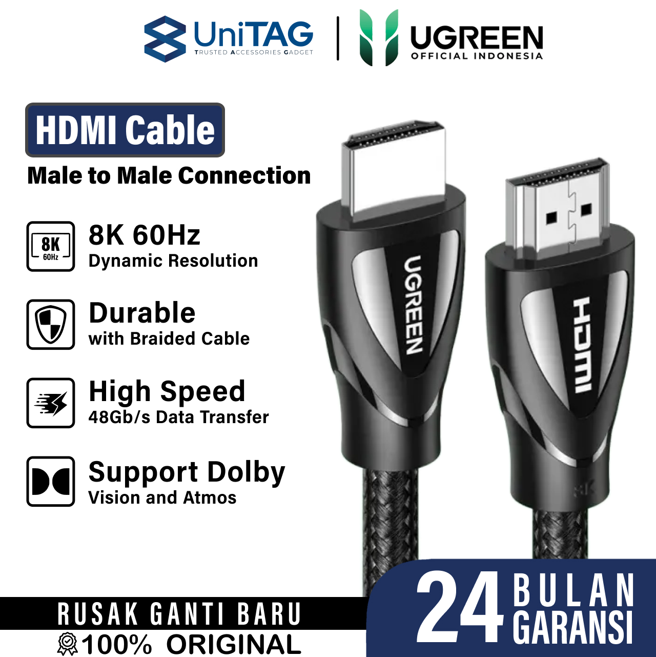 UGREEN Kabel Display HDMI to HDMI 2.1 8K Braided 1.5m - Black HD140 80402