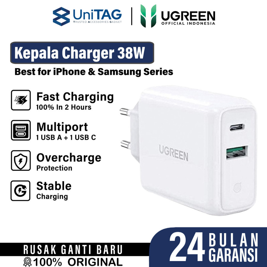 UGREEN Wall Charger Dual USB + USB C 38W - White CD170 60468-1