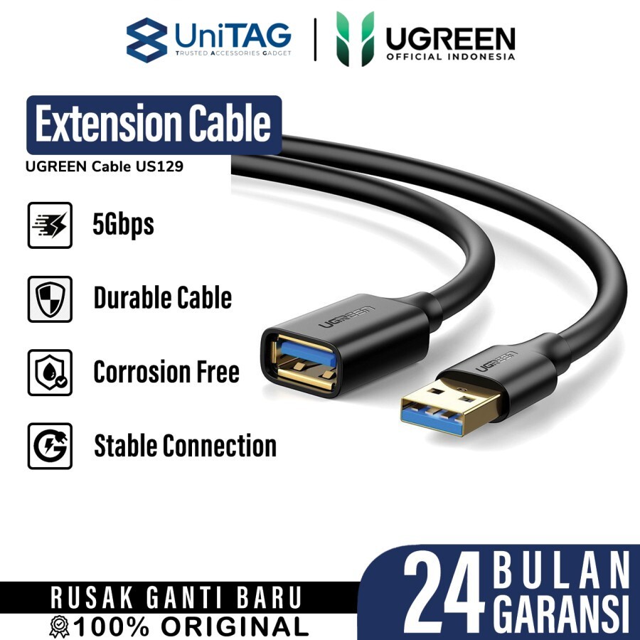 UGREEN Kabel Extension USB A (Male) to USB A (Female) 3m - Black US129 30127