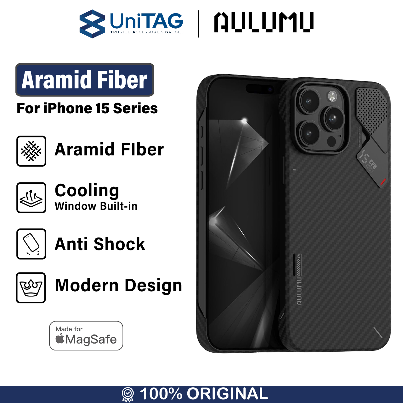 Aulumu iPhone 15 Pro Max Case Aramid Fiber - Black A15-AF-BK-PM