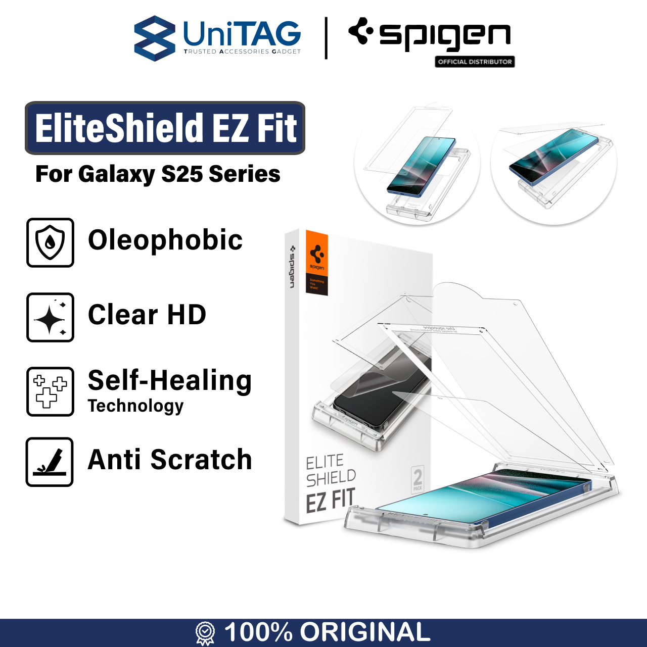 Spigen Galaxy S25 Screen Protector with Tray 1 Pack ElitShield EZ Fit - Transparency AFL09091 (Offline SKU)