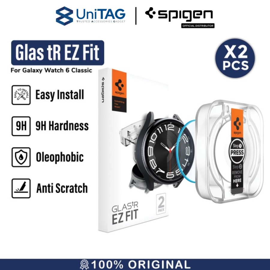 Spigen Galaxy Watch 6 Classic (47mm) Tempered Glass with Tray 2 Pack GlastR EZ Fit - Transparency AGL07066