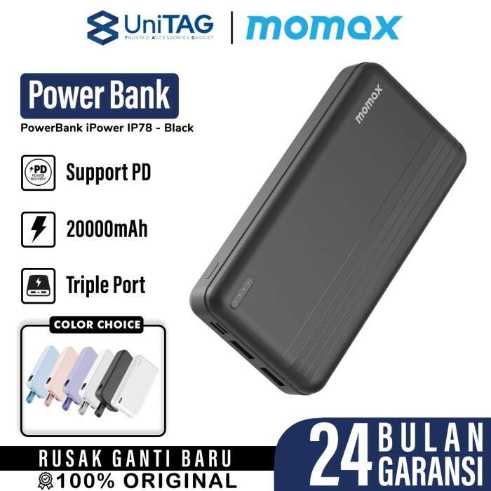 Momax Powerbank iPower PD 2 20000mAh - Black IP78D