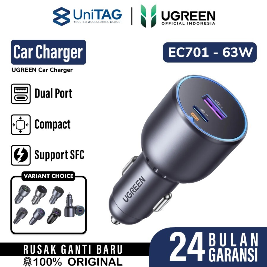 UGREEN Car Charger 63W 1A1C Fast Car Charger - Black EC701 35023