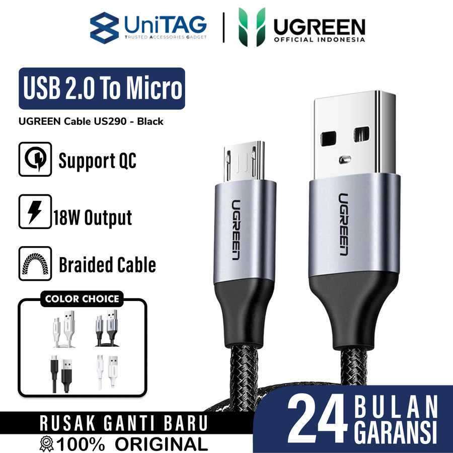 UGREEN USB 2.0 to Micro USB QC 3.0 2.4A Braided Cable - 2m - Black US290 60148-1