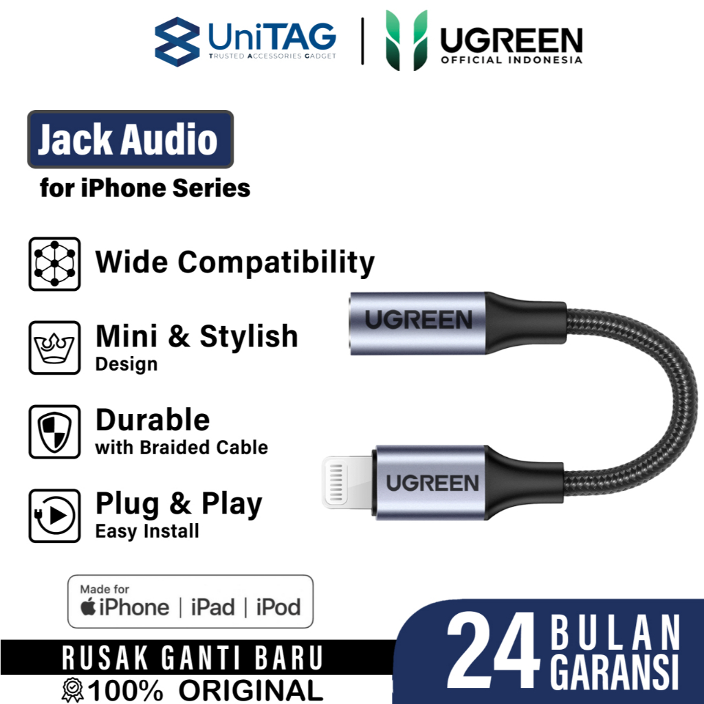 UGREEN Adapter Audio Lightning to Jack 3.5mm Braided 10cm - Black US211 70860
