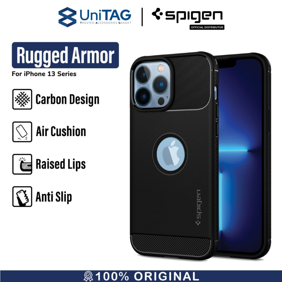 Case iPhone 13 Pro Max 13 Mini Spigen Rugged Armor Carbon TPU Casing