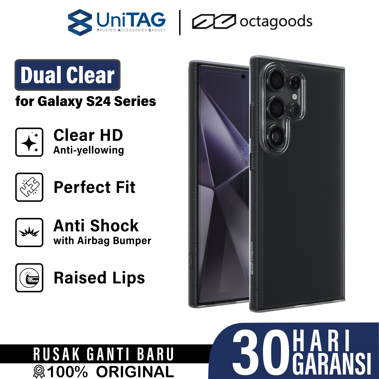 Case Samsung Galaxy S24 Ultra Plus Octagoods Dual Clear Magnetic Cover