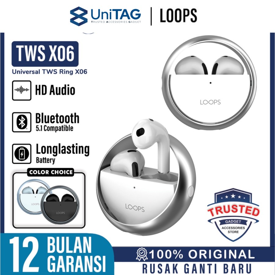 Loops True Wireless Earphone Ring X06 - Black (Garansi TAM 12 Bulan)